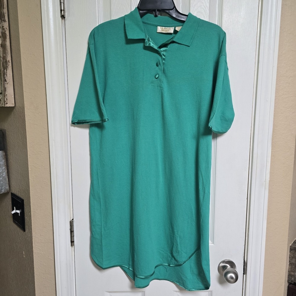 Vintage Victoria's Secret Gold Label P/S Green Cotton Polo Nightgown Shirt Dress